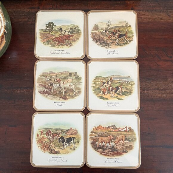 Vintage Pimpernel 6 Princess Coasters 658 Sporting Dogs Cork Back England Boxed - Picture 1 of 6